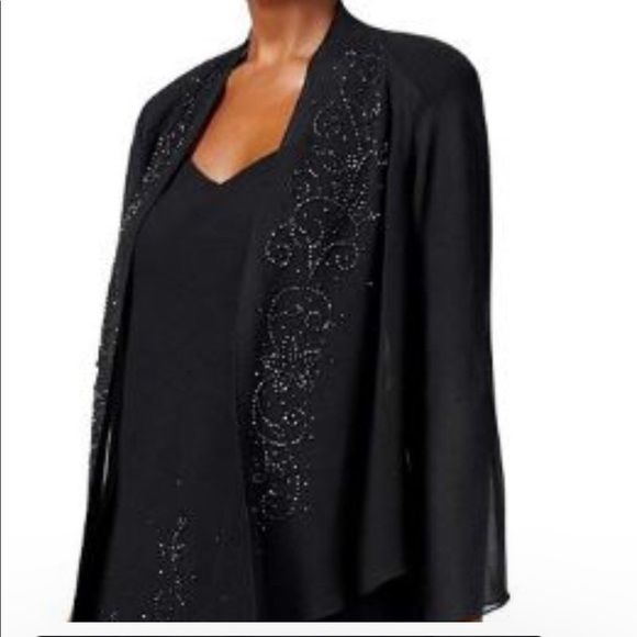 NWT R & M Richards beaded V-neck Two-piece dress black - Picture 2 of 16